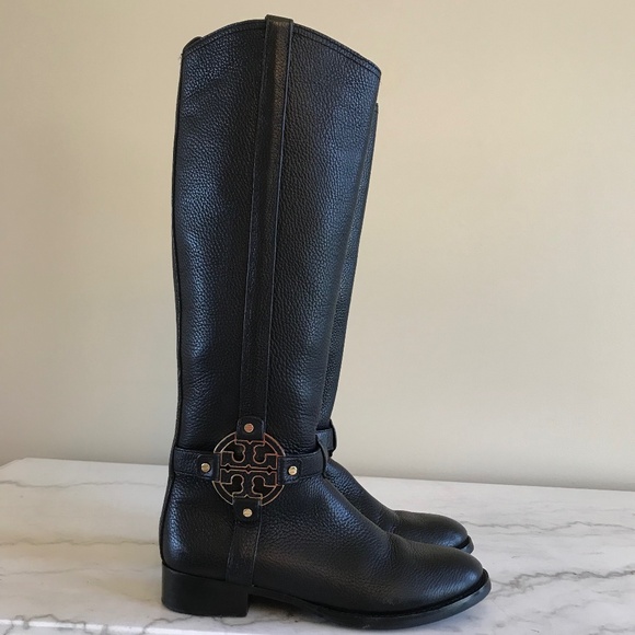 TORY BURCH BLACK TALL AMANDA RIDDING BOOTS - Picture 4 of 16